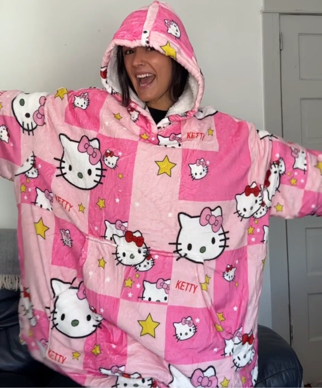 Anime Blanket Hoodie oversize snuggle Sherpa Hello Kitty