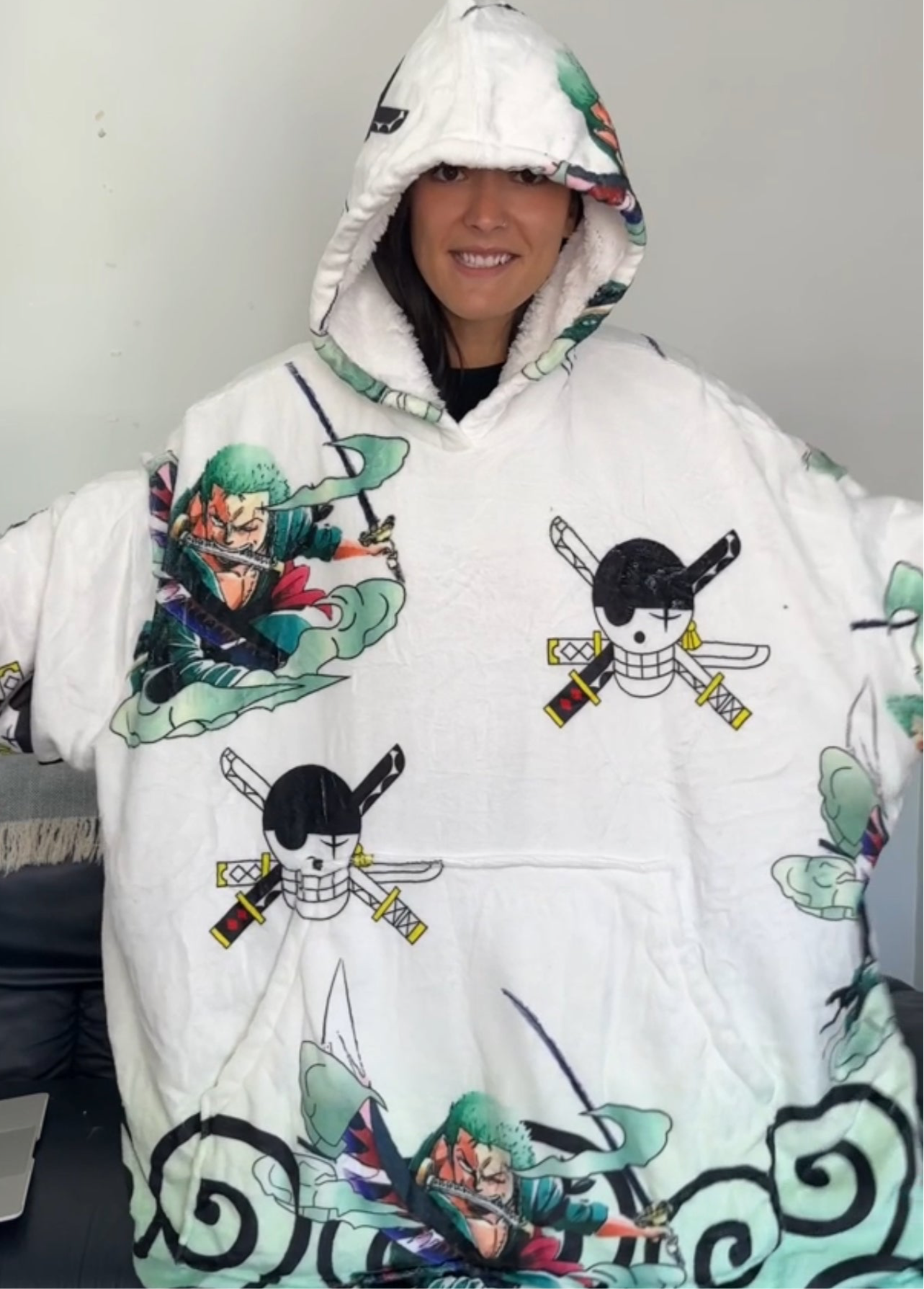 Anime Blanket Hoodie oversize snuggle Sherpa zoro