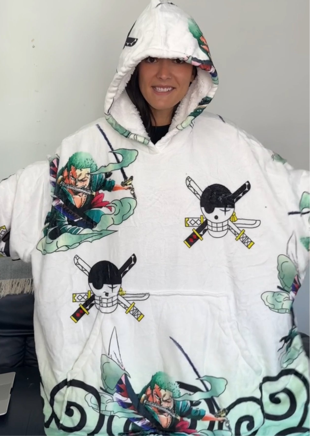 Anime Blanket Hoodie oversize snuggle Sherpa zoro
