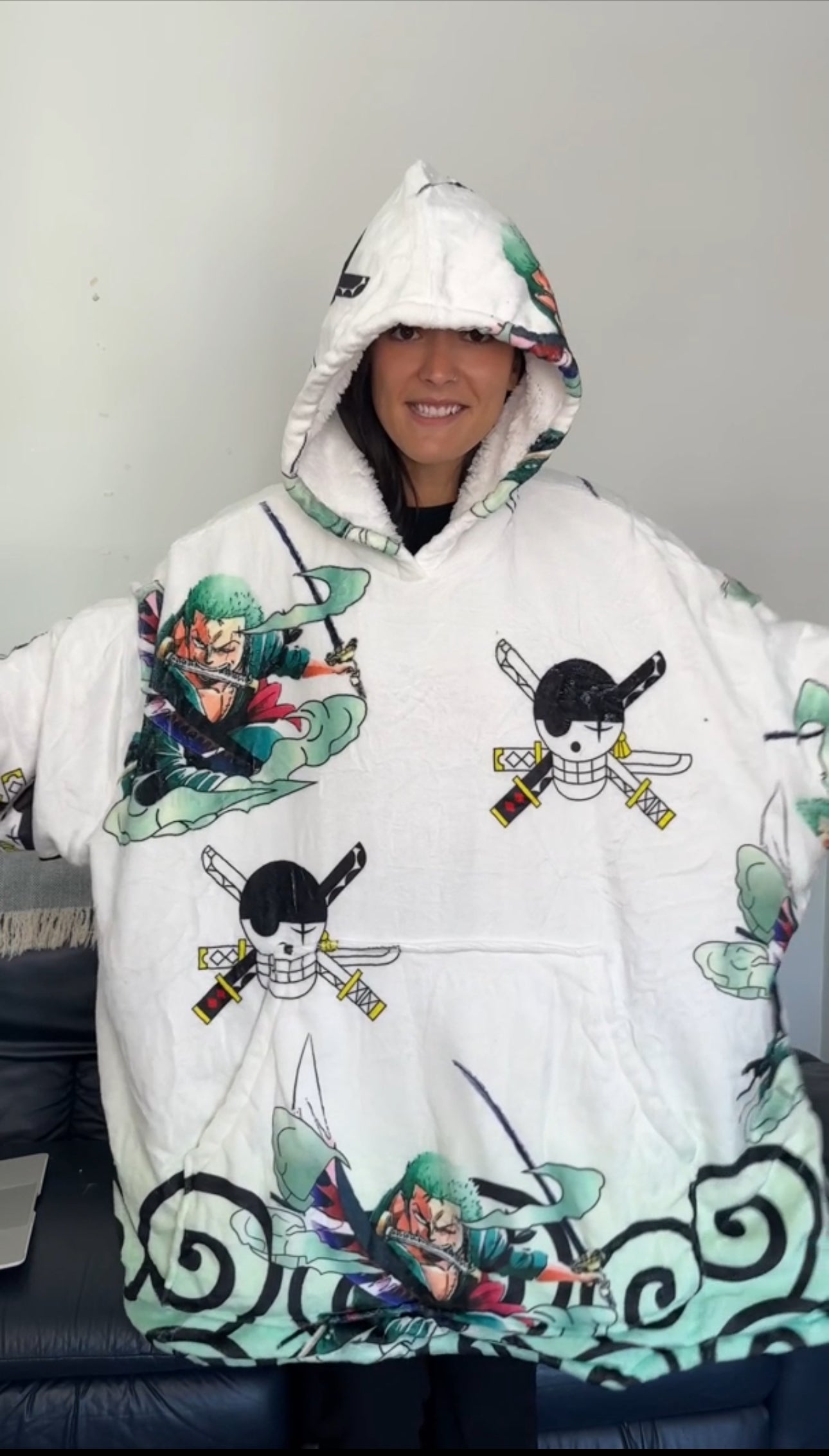 Anime Blanket Hoodie oversize snuggle Sherpa zoro