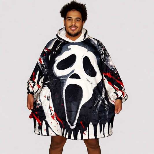 Ghost Face Horror Wearable Blanket Hoodie for Kids & Adults
