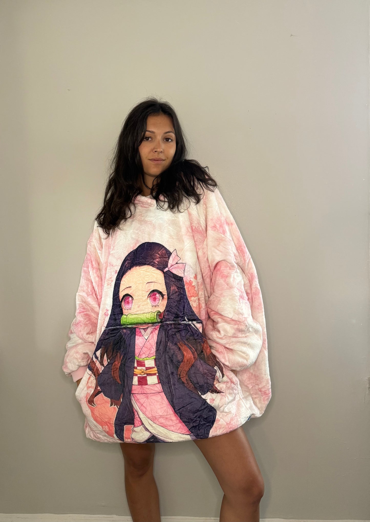 Anime Blanket Hoodie oversize snuggle Sherpa Kamado Nezuko Demon Slayer