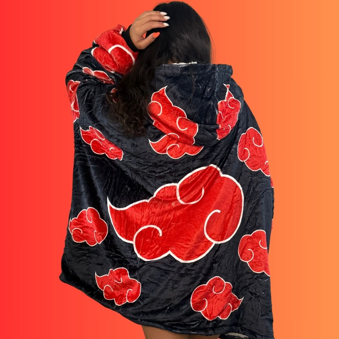 Anime Blanket Hoodie oversize snuggle Sherpa Naruto Akatsuki unisex adults and kids