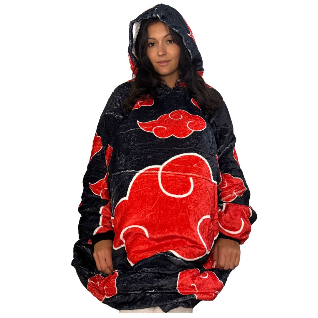 Anime Blanket Hoodie oversize snuggle Sherpa Naruto Akatsuki unisex adults and kids