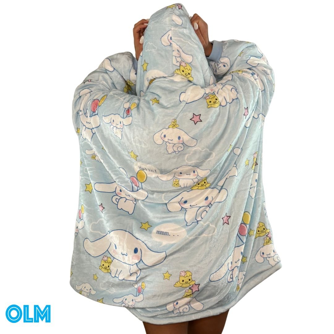 Anime Blanket Hoodie oversize snuggle Sherpa Cinnamoroll from hello kitty unisex adults and kids - Olm collectibles