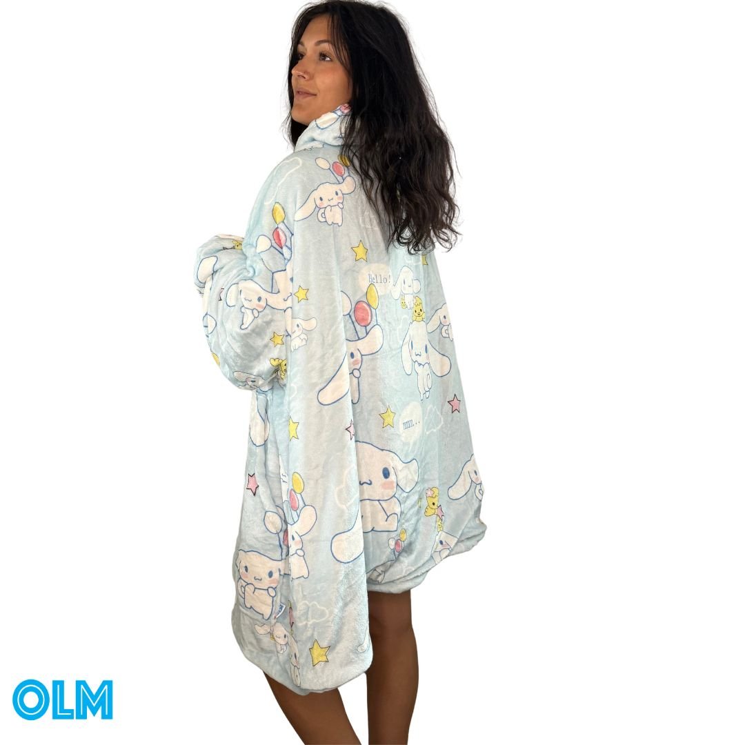 Anime Blanket Hoodie oversize snuggle Sherpa Cinnamoroll from hello kitty unisex adults and kids - Olm collectibles