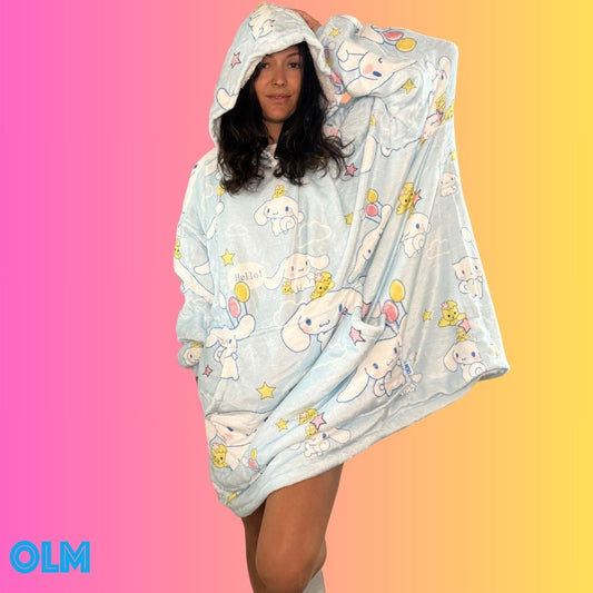 Anime Blanket Hoodie oversize snuggle Sherpa Cinnamoroll from hello kitty unisex adults and kids - Olm collectibles
