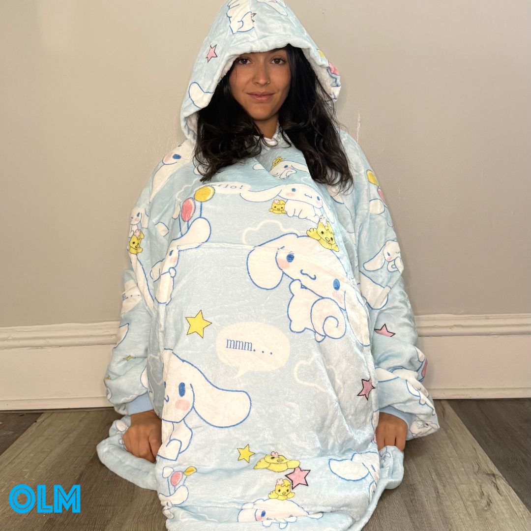 Anime Blanket Hoodie oversize snuggle Sherpa Cinnamoroll from hello kitty unisex adults and kids - Olm collectibles