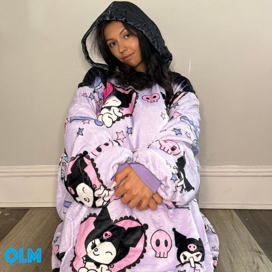 Anime Blanket Hoodie oversize snuggle Sherpa Kuromi hello kitty Blanket Hoodie unisex adults and kids - Olm collectibles