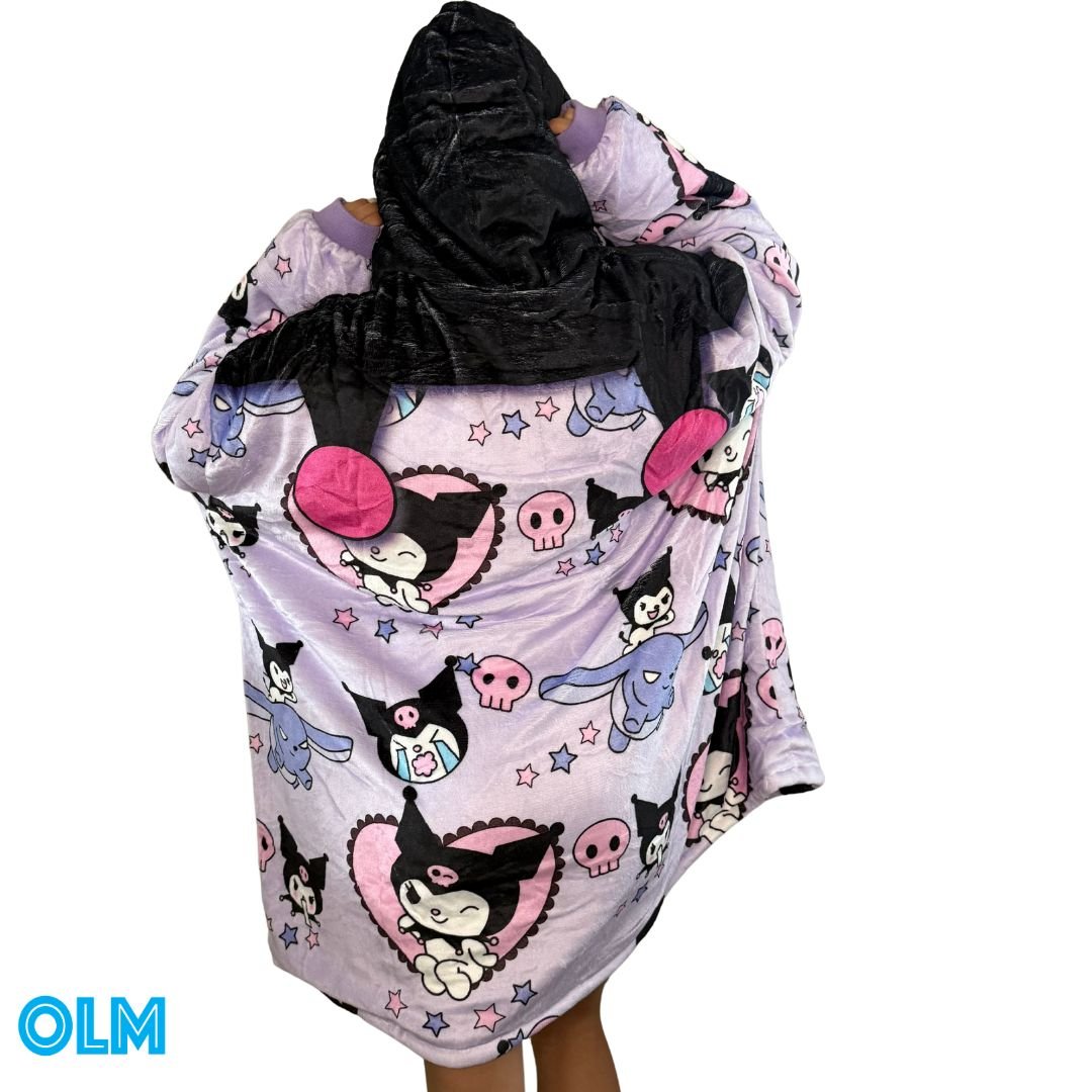 Anime Blanket Hoodie oversize snuggle Sherpa Kuromi hello kitty Blanket Hoodie unisex adults and kids - Olm collectibles