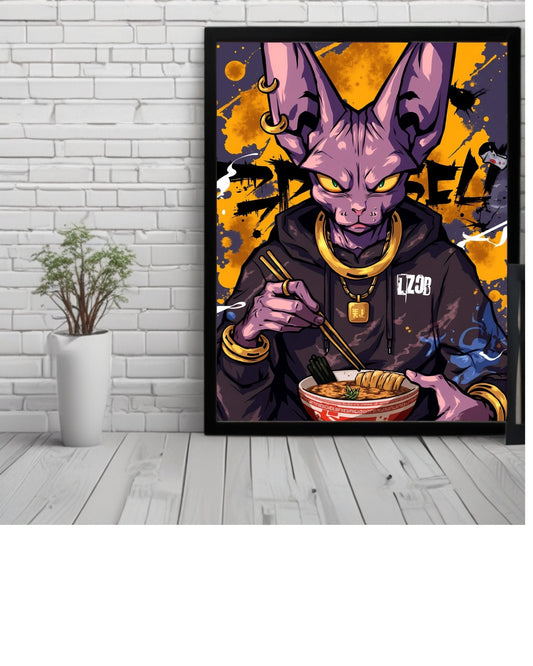 beerus ,dragon bal AnimePoster, 12x16 Inch, Glossy Shine framed - Olm collectibles