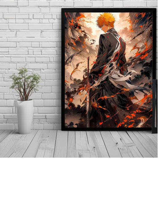 Bleach,ichigo Kurosawa , Anime Poster , 12x16 Inch, Glossy Shine framed - Olm collectibles