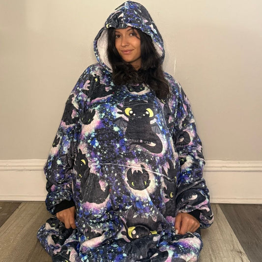 Galaxy Dragon Oversized Blanket Hoodie – Toothless - Inspired Sherpa Hoodie for Adults & Kids - Olm collectibles