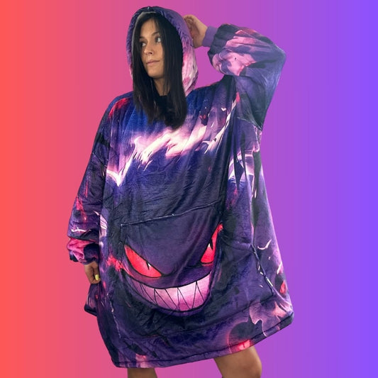 Gengar Oversized Blanket Hoodie – Glow - Inspired Sherpa Hoodie for Adults & Kids - Olm collectibles