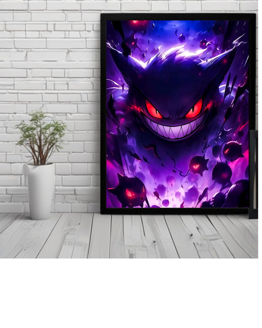 Gengar,Pokémon , Anime Poster , 12x16 Inch, Glossy Shine framed - Olm collectibles
