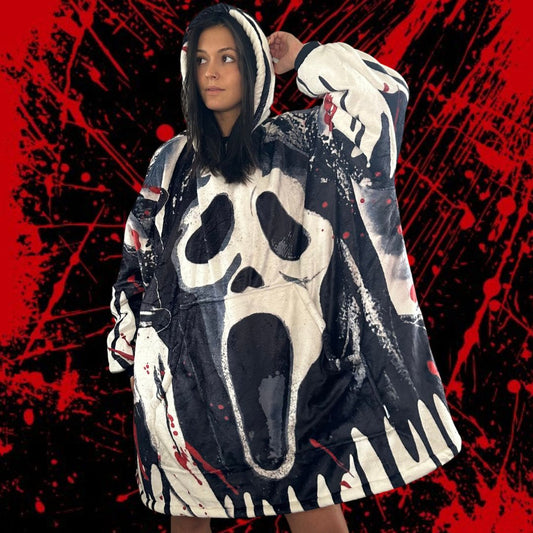 Ghost Face Horror Blanket Hoodie – Oversized Sherpa Hoodie unisex for Adults &Kids - Olm collectibles
