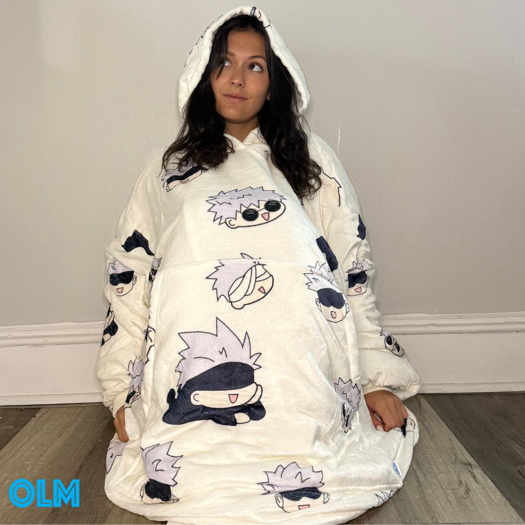 Anime Blanket Hoodie oversize snuggle Sherpa Satoru Gojo Jujutsu Kaisen unisex adults and kids