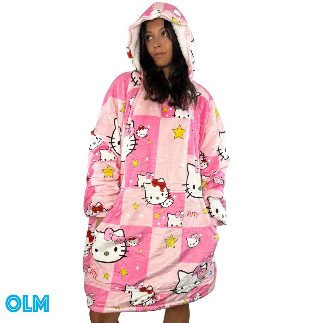 Anime Blanket Hoodie oversize snuggle Sherpa Hello Kitty unisex adults and kids