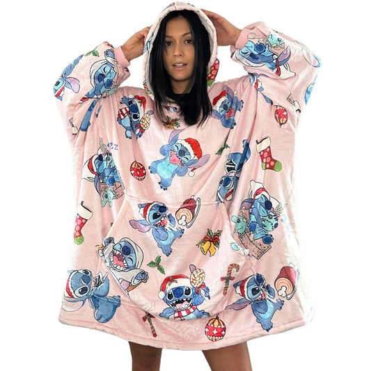 Holiday Stitch Oversized Blanket Hoodie – Pink Sherpa Hoodie for Adults &Kids unisex snuggle - Olm collectibles