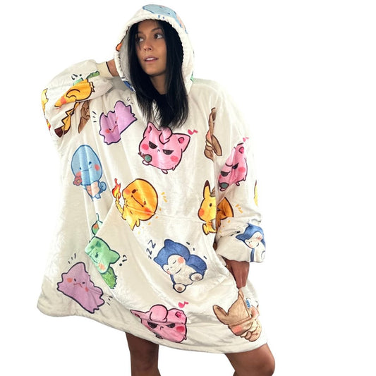 Kawaii Pokémon Oversized Blanket Hoodie – Plush Sherpa Hoodie for unisex Adults &Kids - Olm collectibles