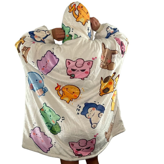 Kawaii Pokémon Oversized Blanket Hoodie – Plush Sherpa Hoodie for unisex Adults &Kids - Olm collectibles