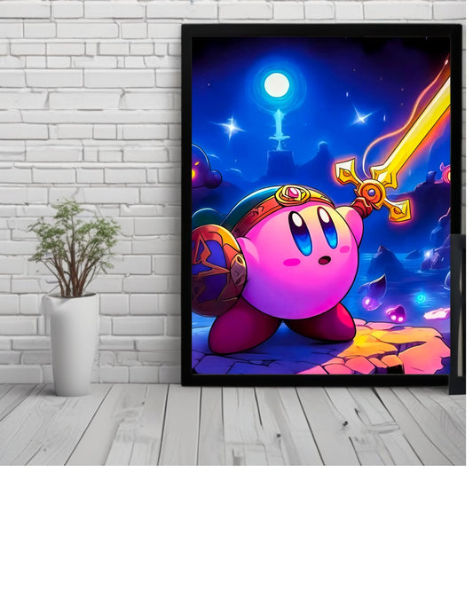 Kirby Anime Poster - 12x16 Inch, Glossy Shine Framed - Olm collectibles
