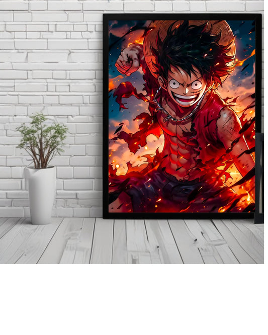 Luffy ,one piece ,king of the pirates Anime Poster 12x16 Inch, Glossy Shine framed - Olm collectibles