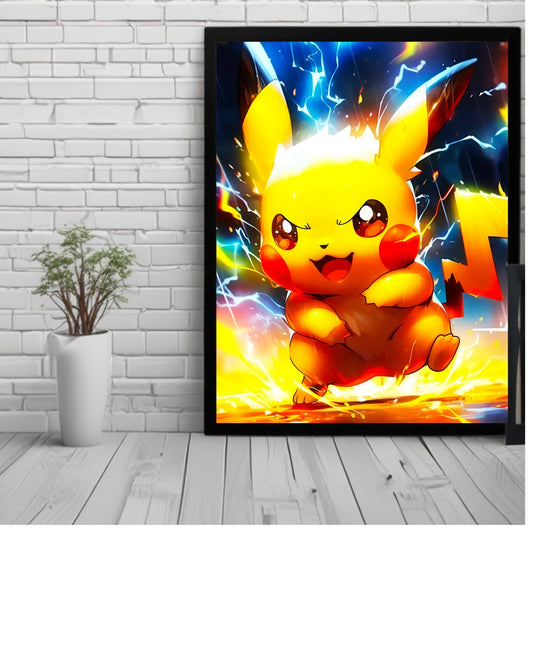 Pikachu,Pokémon , Anime Poster - , 12x16 Inch, Glossy Shine framed - Olm collectibles
