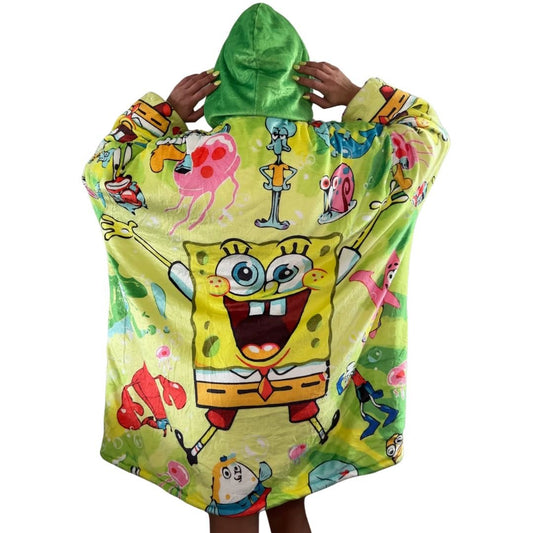 SpongeBob Oversized Blanket Hoodie – Bright & Cozy Sherpa snuggle Hoodie for Adults & Kids unisex - Olm collectibles