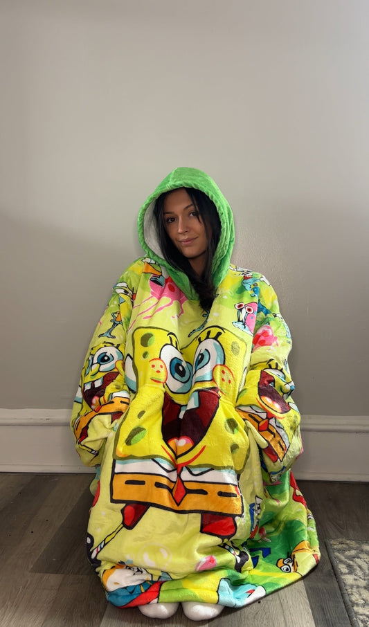SpongeBob Oversized Blanket Hoodie – Bright & Cozy Sherpa snuggle Hoodie for Adults & Kids unisex - Olm collectibles