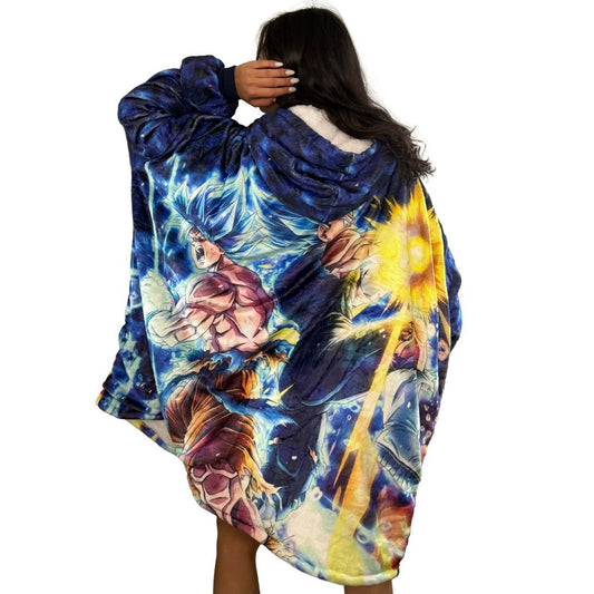 Ultra Instinct Vegeta&goku Oversized Blanket Hoodie – Dragon Ball Z Sherpa for unisex Adults & Kids - Olm collectibles