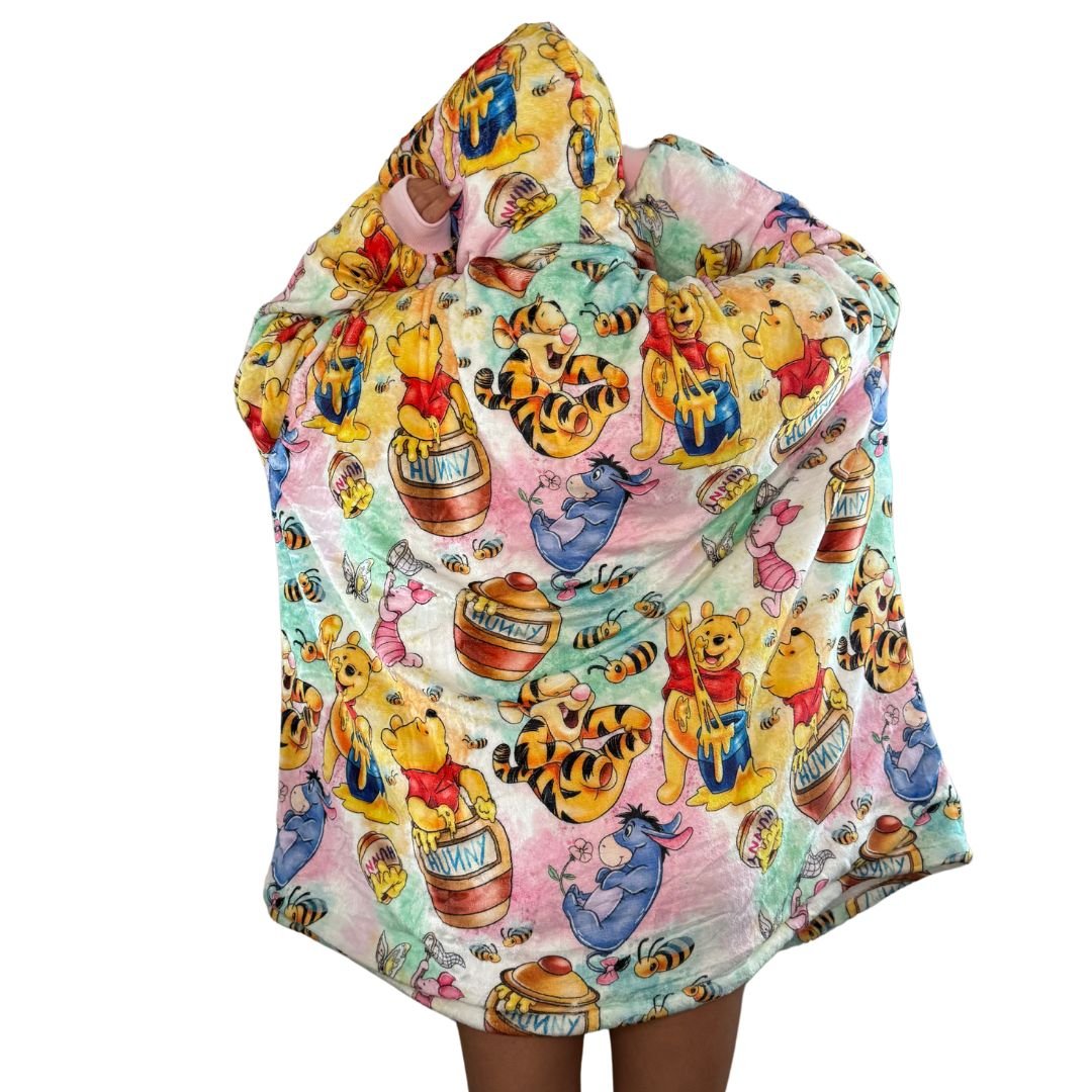Winnie pooh & Friends Oversized Blanket Hoodie – Pastel Sherpa snuggle unisex Hoodie for Adults & Kids - Olm collectibles