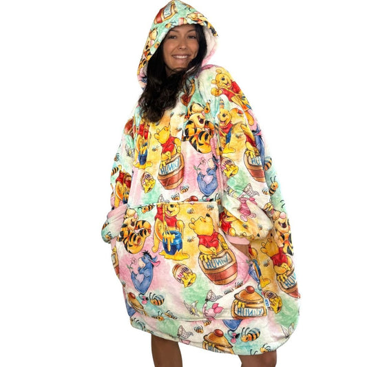Winnie pooh & Friends Oversized Blanket Hoodie – Pastel Sherpa snuggle unisex Hoodie for Adults & Kids - Olm collectibles