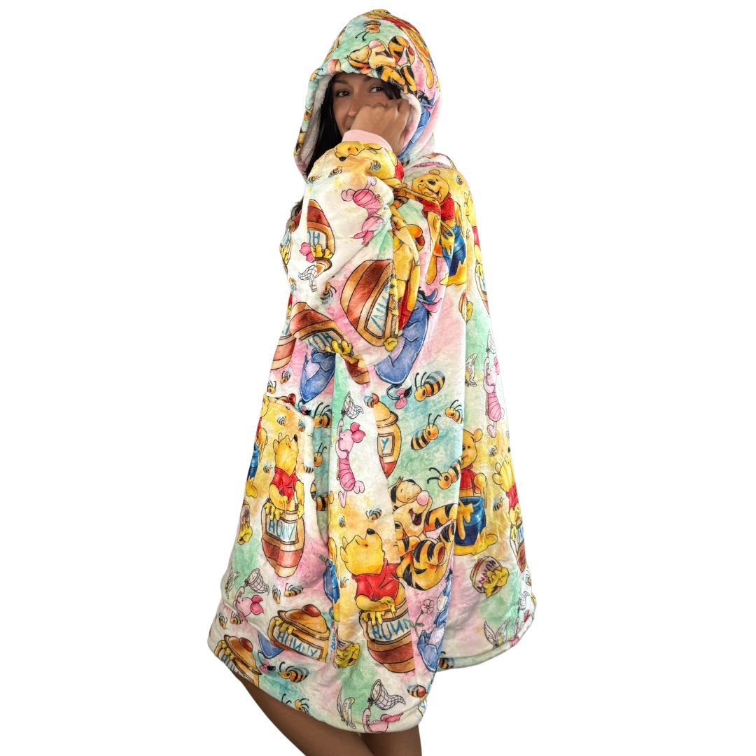 Winnie pooh & Friends Oversized Blanket Hoodie – Pastel Sherpa snuggle unisex Hoodie for Adults & Kids - Olm collectibles