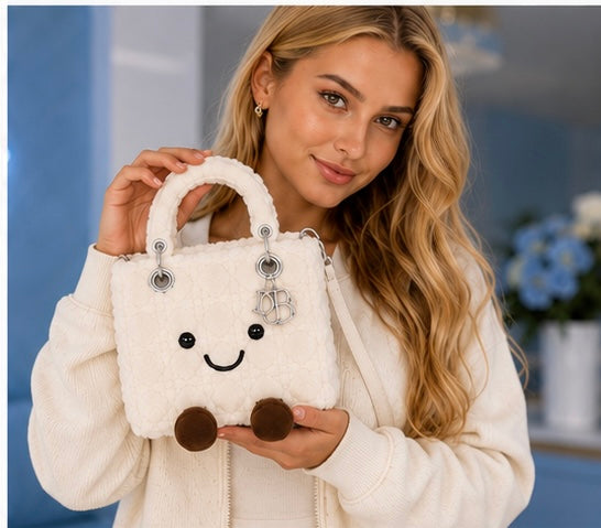 Fluffy Plush designer 
Lady O Bag- Cream