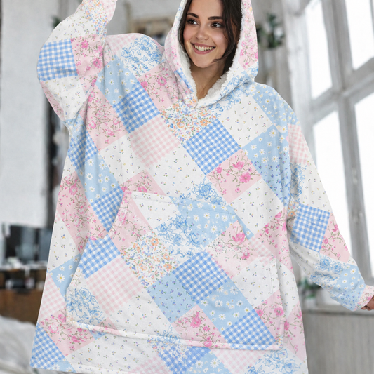 Floral Blossom Wearable Blanket Hoodie Oversized Sherpa for Adults & Kids | OLM Toys
