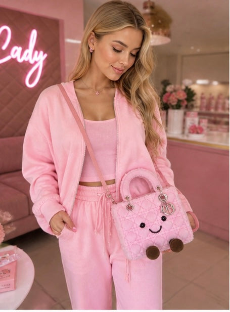 Fluffy Plush designer 
Lady O Bag - Pink