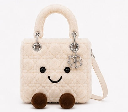 Fluffy Plush designer 
Lady O Bag- Cream