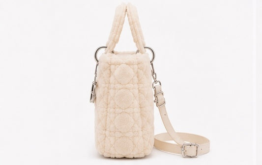 Fluffy Plush designer 
Lady O Bag- Cream