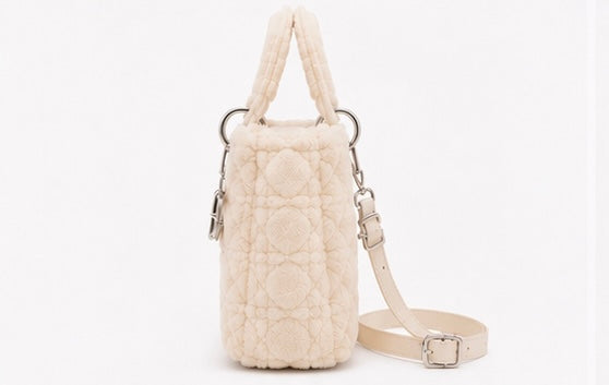 Fluffy Plush designer Lady O Bag- Cream