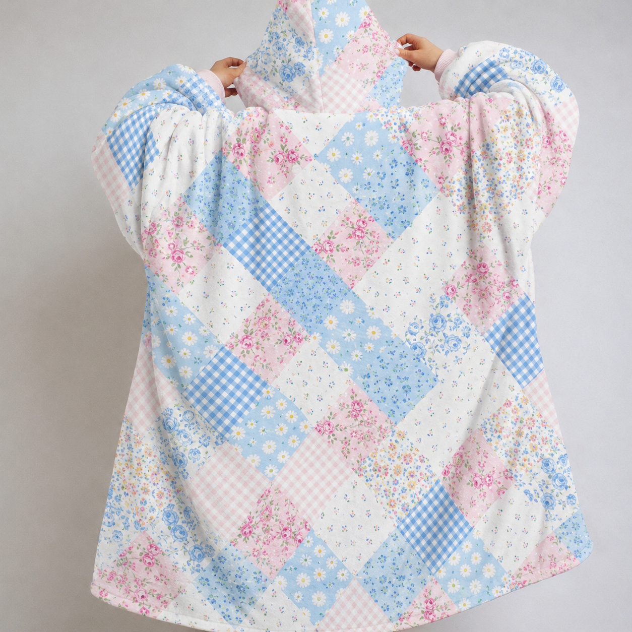 Floral Blossom Wearable Blanket Hoodie Oversized Sherpa for Adults & Kids | OLM Toys