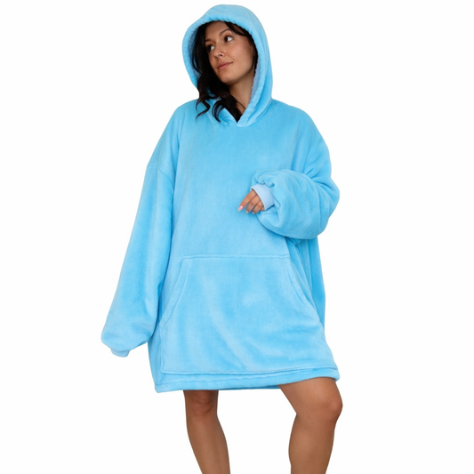 light blue Wearable Sherpa Blanket Hoodie oversize for Kids & Adults | OLM Toys