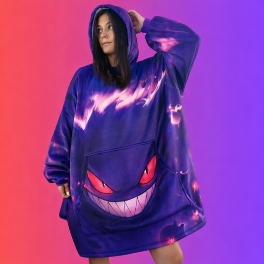 Gengar Wearable Blanket Hoodie for Kids & Adults