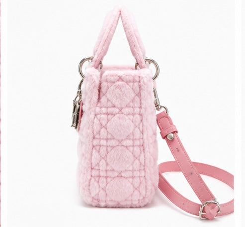 Fluffy Plush designer 
Lady O Bag - Pink