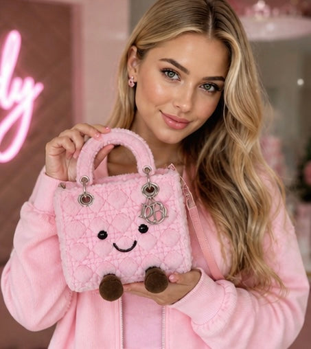 Fluffy Plush designer 
Lady O Bag - Pink