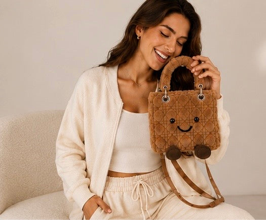 Fluffy Plush designer Lady O Bag - brown