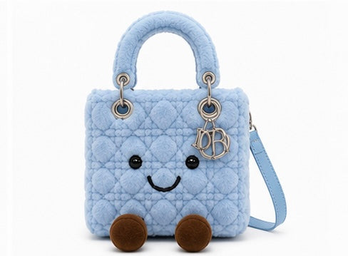 Fluffy Plush designer 
Lady O Bag- Blue