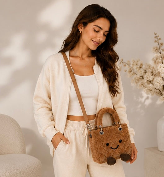 Fluffy Plush designer Lady O Bag - brown