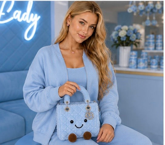 Fluffy Plush designer 
Lady O Bag- Blue