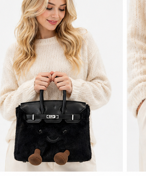 Jellykin™ Fluffy Plush luxury Handbag – All Black Edition